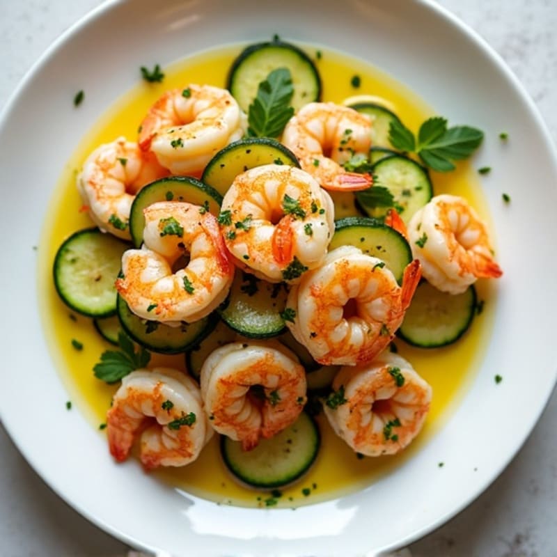 Garlic-Lemon Pan Seared Shrimp with Herb Zucchini
