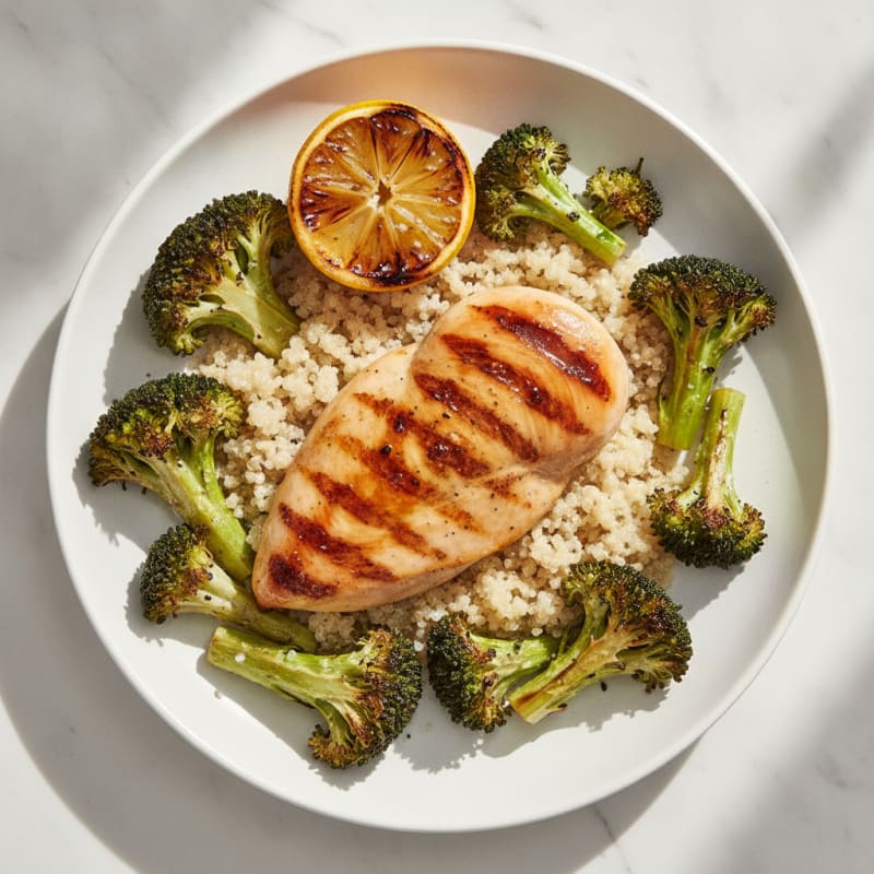 Grilled Chicken Breast with Quinoa and Roasted Broccoli