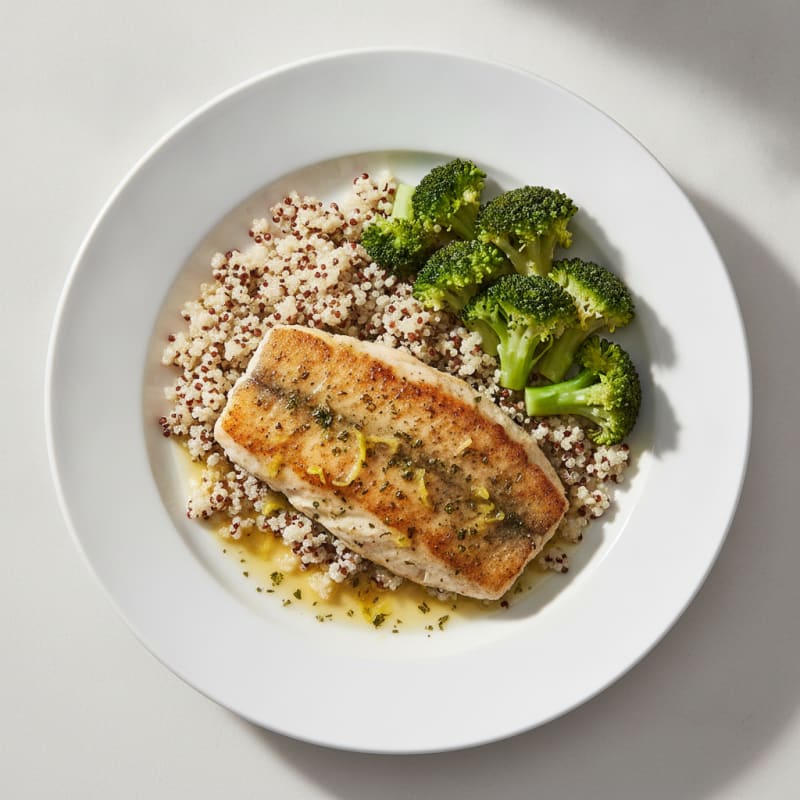 Seared Tilapia with Steamed Broccoli and Quinoa