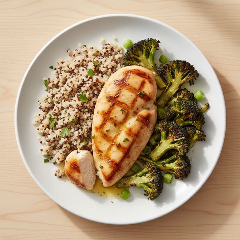 Grilled Chicken Breast with Quinoa and Roasted Broccoli