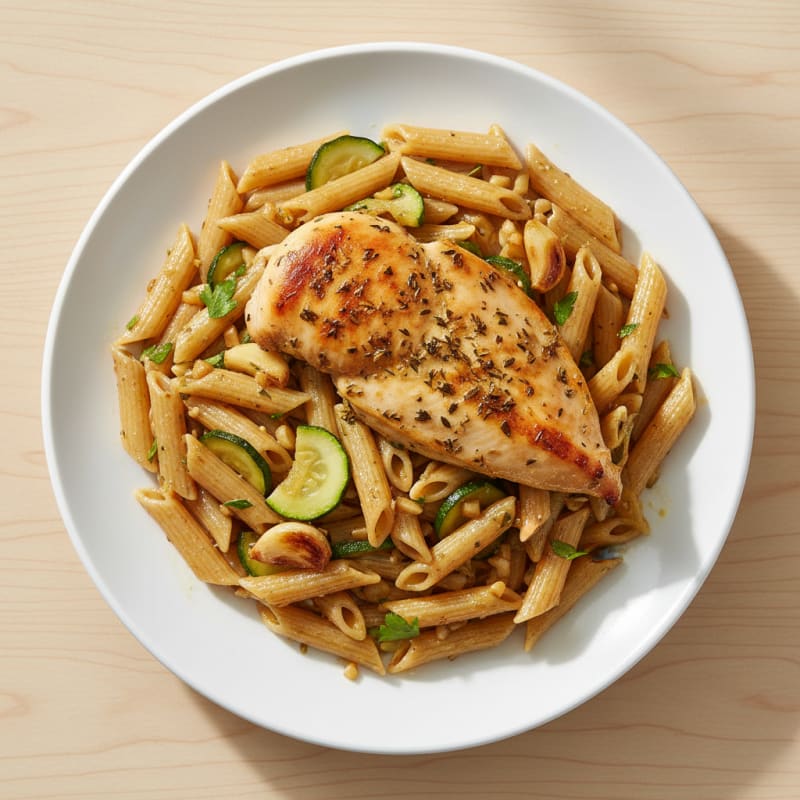 Herb-Baked Chicken Breast with Roasted Garlic Pasta