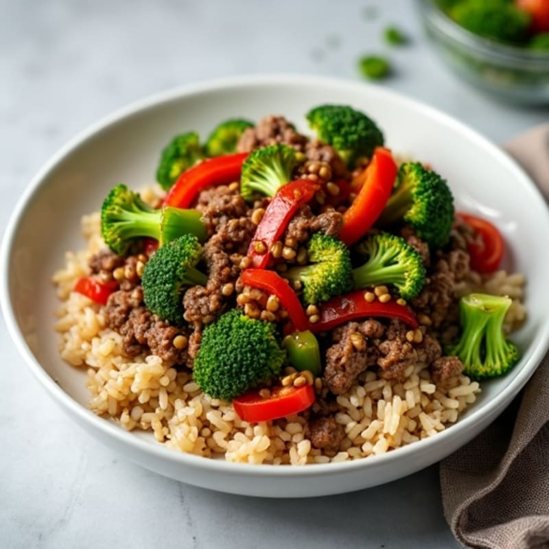 Lean Ground Beef Stir-Fry with Broccoli and Bell Peppers