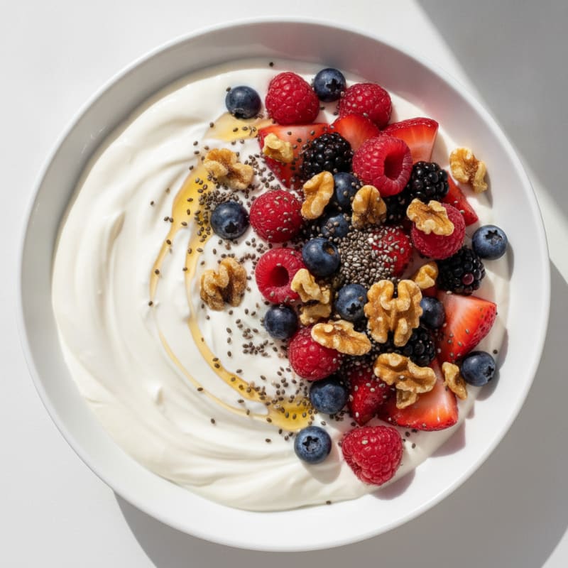 Silky Protein Yogurt Bowl with Mixed Berries and Chia