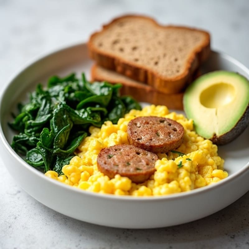 Scrambled Egg Whites with Turkey Sausage and Sautéed Spinach