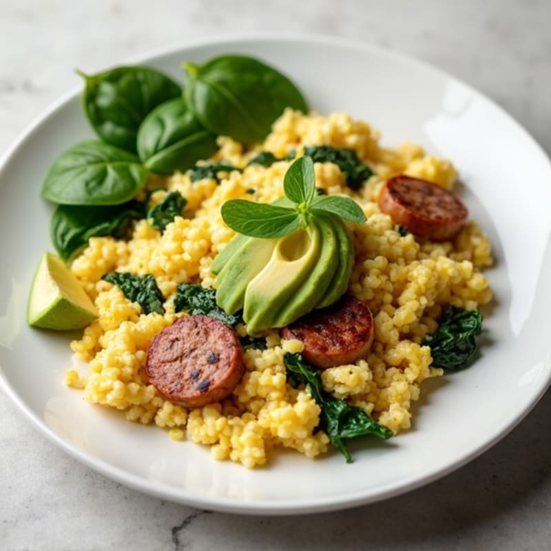Egg White and Turkey Sausage Scramble with Spinach