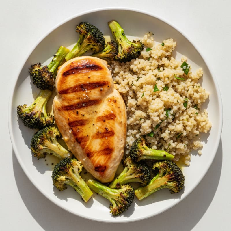 Grilled Chicken Breast with Quinoa and Roasted Broccoli