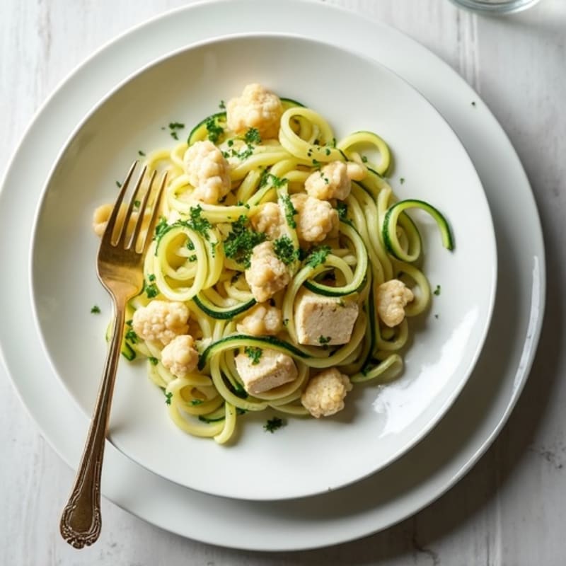Creamy Cashew Cauliflower Alfredo with Zucchini Noodles