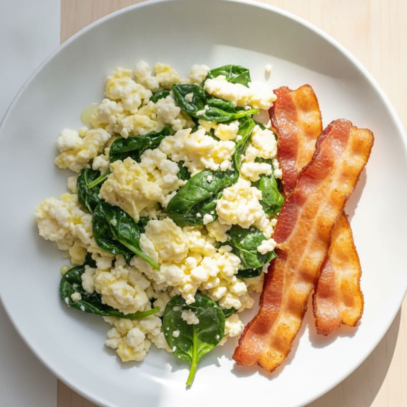 Cottage Cheese Scramble with Spinach and Turkey Bacon