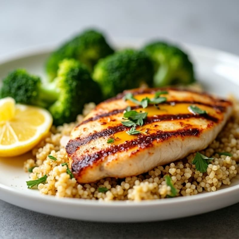 Grilled Chicken Breast with Quinoa and Steamed Broccoli