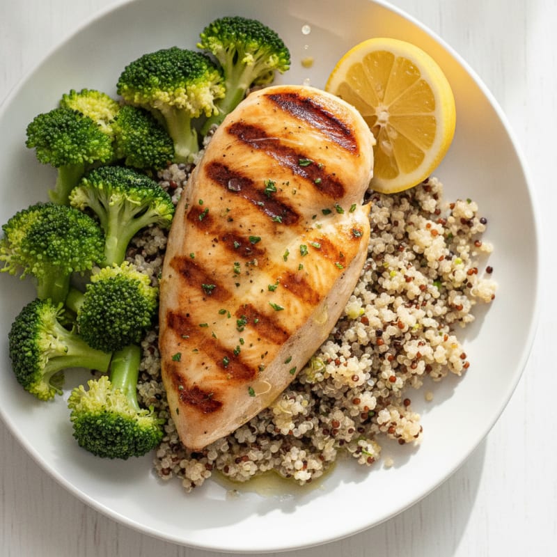 Grilled Chicken Breast with Quinoa and Steamed Broccoli