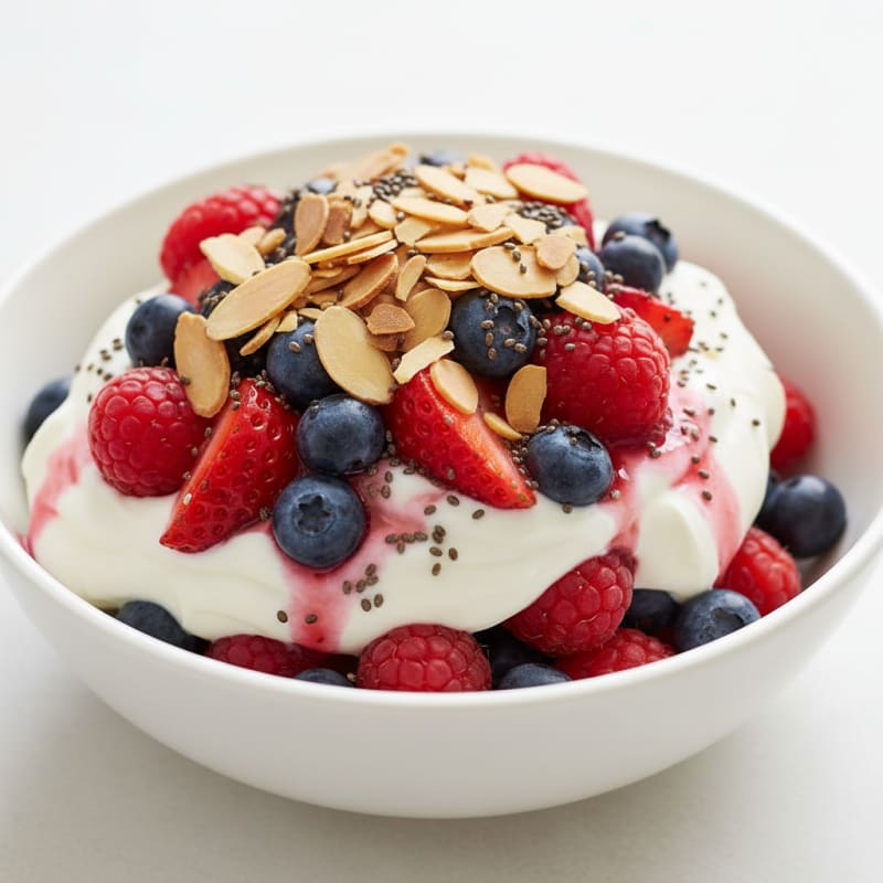 Greek Yogurt Protein Parfait with Mixed Berries and Almonds