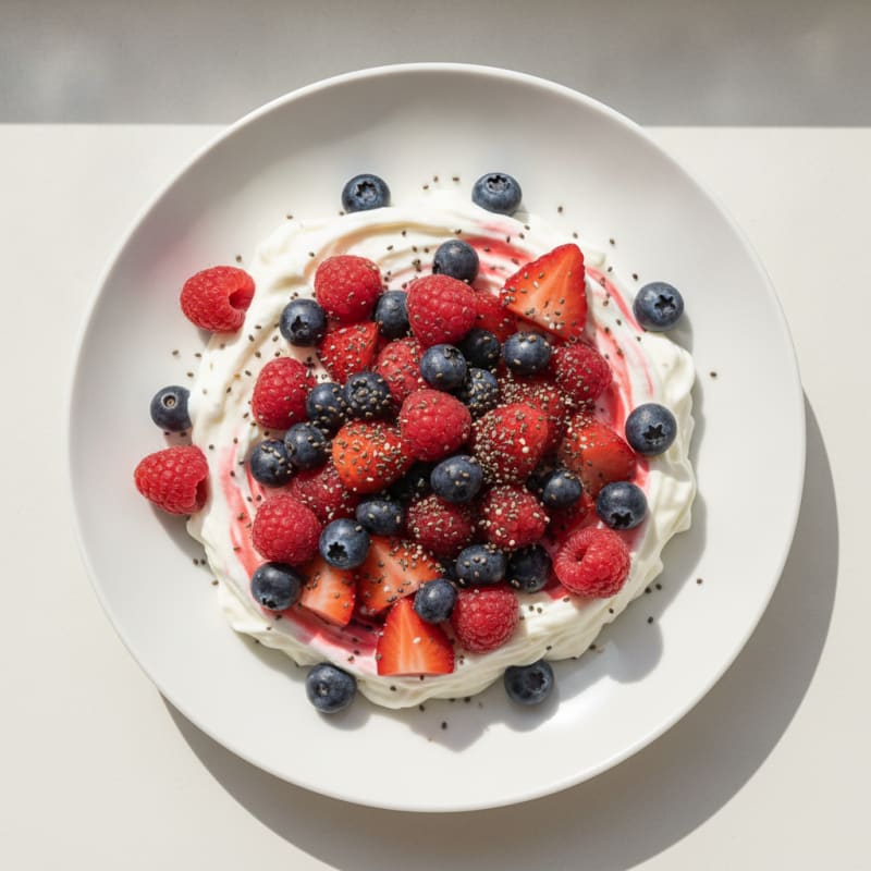 Silky Protein Yogurt with Mixed Berries and Chia Seeds