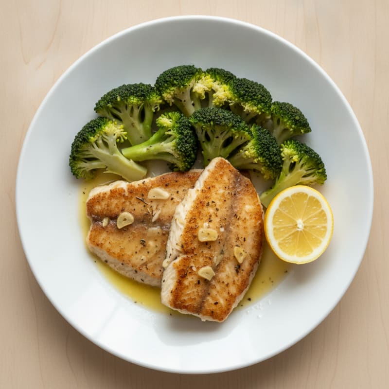Seared Tilapia with Steamed Broccoli and Lemon