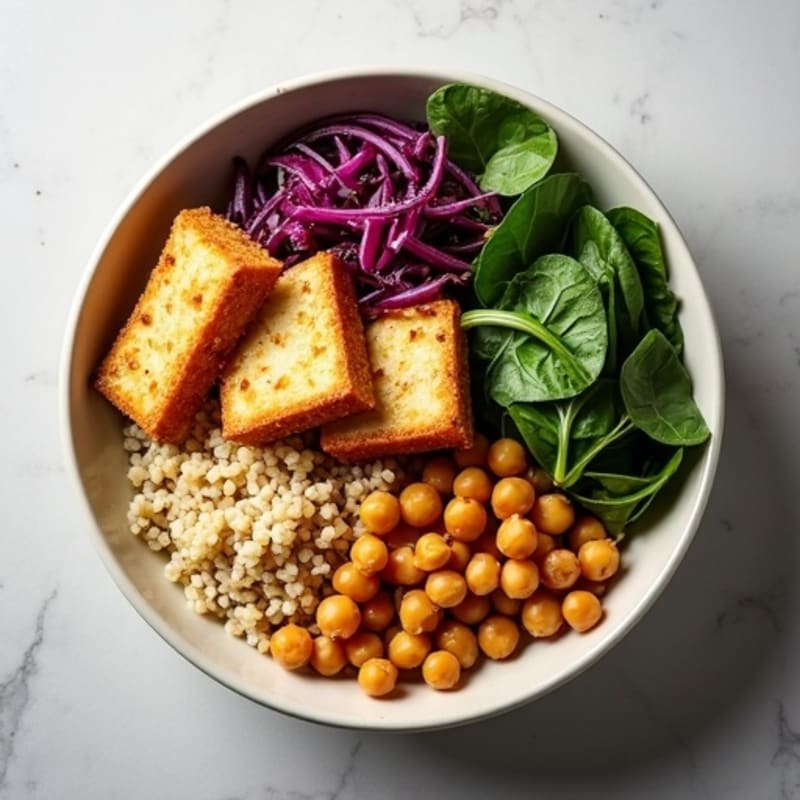 Crispy Baked Tofu Buddha Bowl with Tahini Sauce