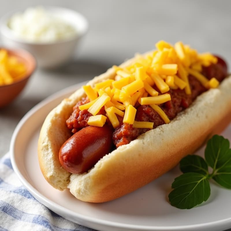Lean Turkey Chili Dogs with Sharp Cheddar