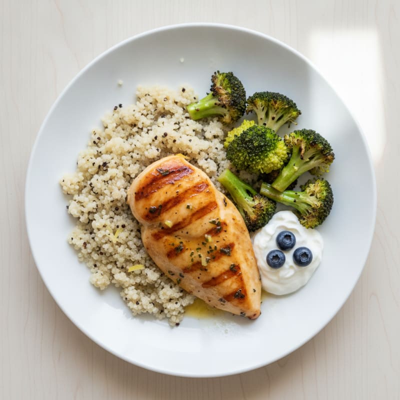 Grilled Chicken Breast with Quinoa and Roasted Broccoli