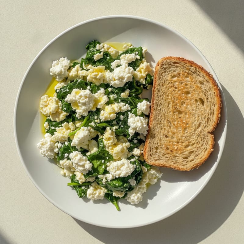 Egg White Spinach Scramble with Cottage Cheese