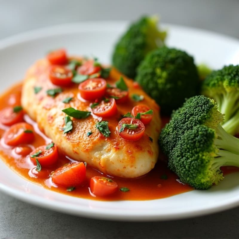 Creamy Spiced Tomato Chicken with Roasted Broccoli