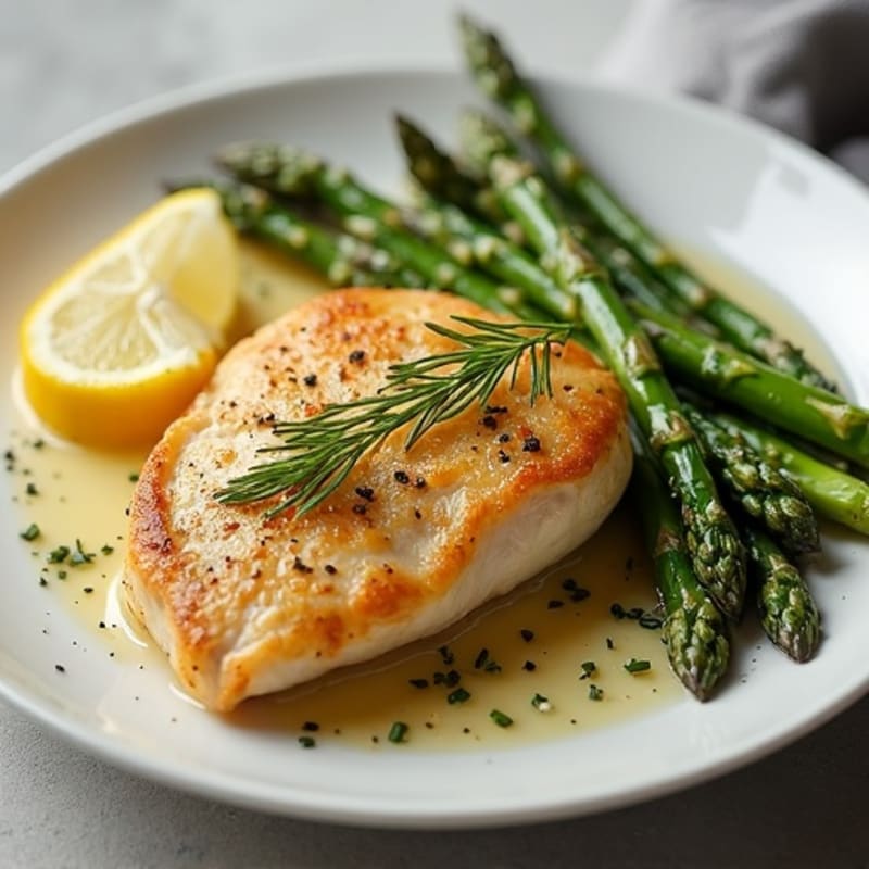 Lemon Garlic Pan-Seared Chicken with Roasted Asparagus