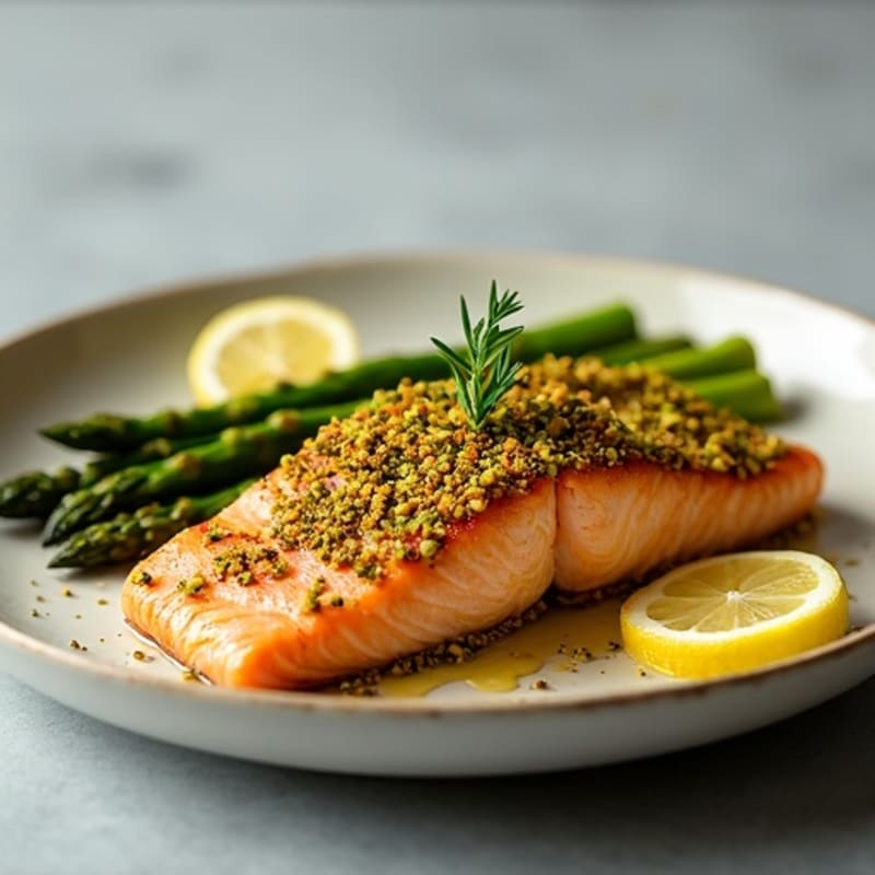 Crispy Pistachio-Crusted Salmon with Lemon-Herb Roasted Asparagus