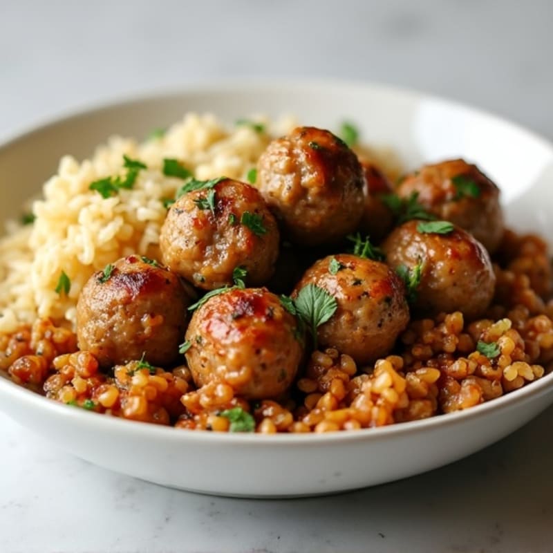 Herb-Seasoned Swedish Meatballs with Garlic Rice