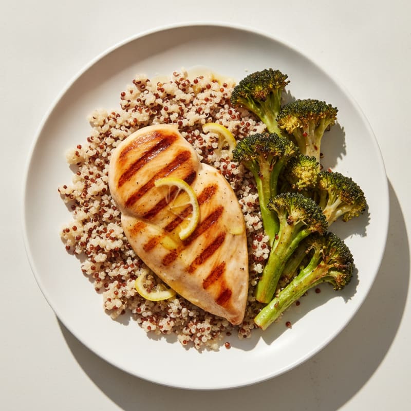 Grilled Chicken Breast with Quinoa and Roasted Broccoli