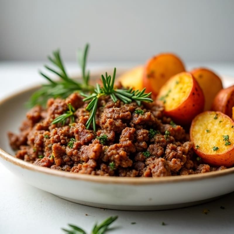 Spiced Lean Ground Beef with Crispy Herb-Roasted Potatoes