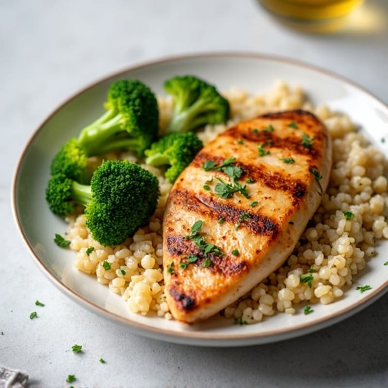 Grilled Chicken Breast with Quinoa and Roasted Broccoli