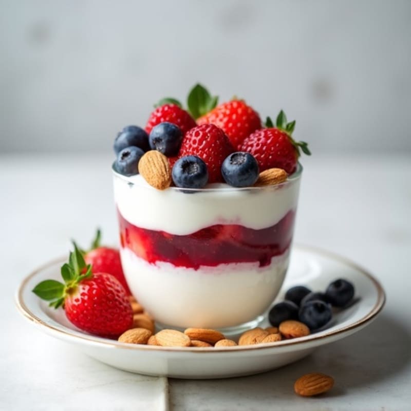 Greek Yogurt Protein Parfait with Mixed Berries and Almonds