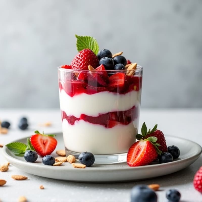 Greek Yogurt Protein Parfait with Mixed Berries and Almonds