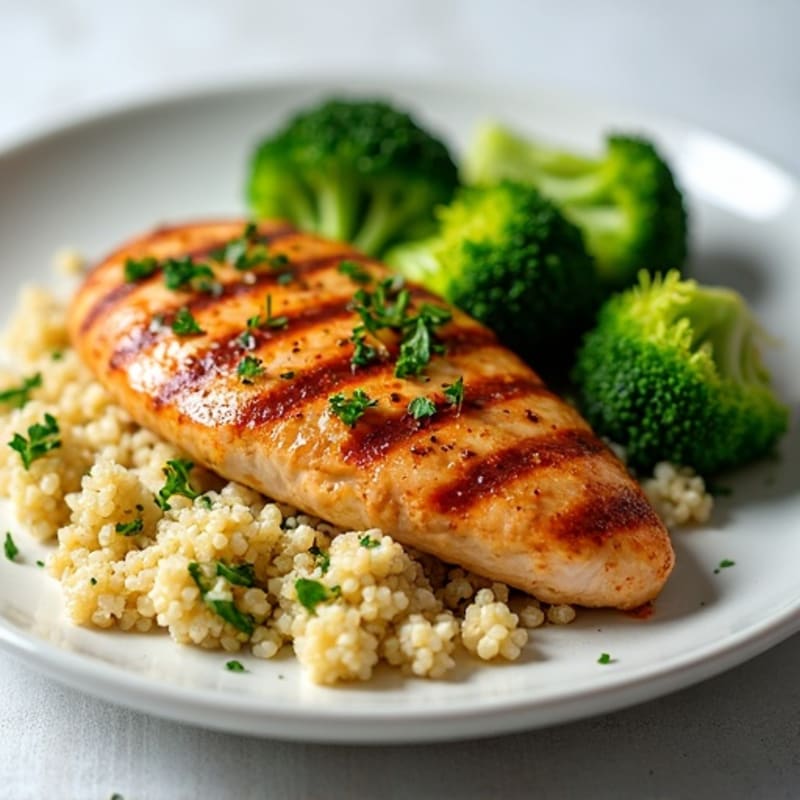 Grilled Chicken Breast with Quinoa and Steamed Broccoli