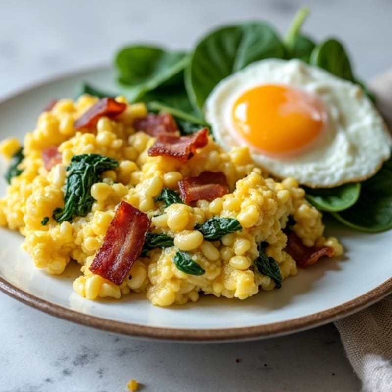 Cottage Cheese Scramble with Spinach and Turkey Bacon