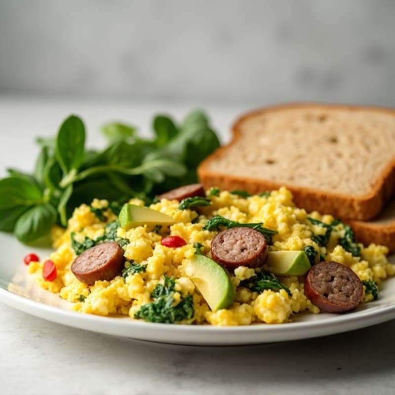 Egg White and Spinach Scramble with Turkey Sausage