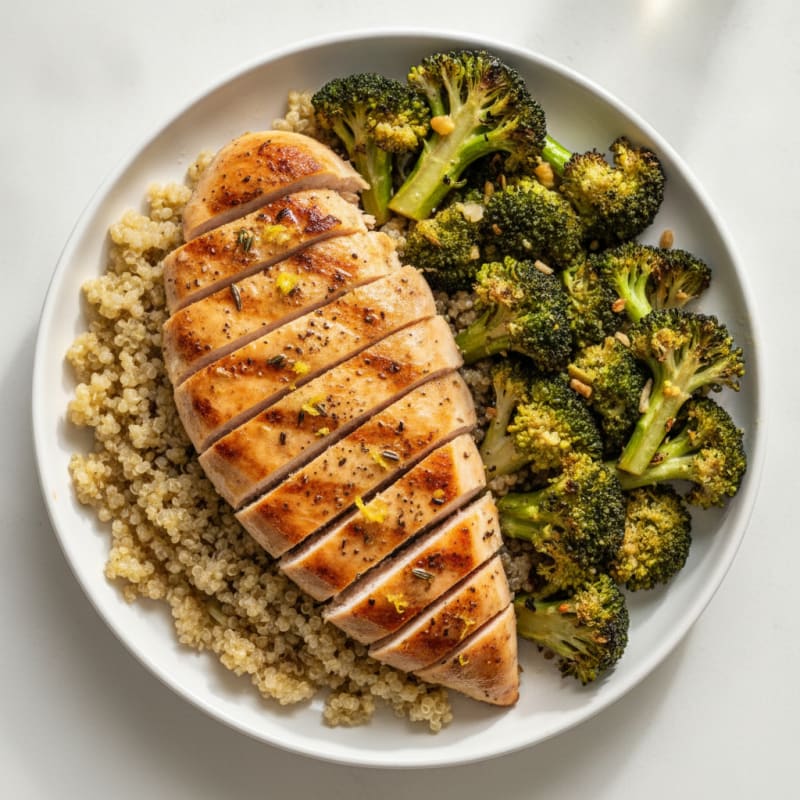 Grilled Chicken Breast with Roasted Broccoli and Quinoa