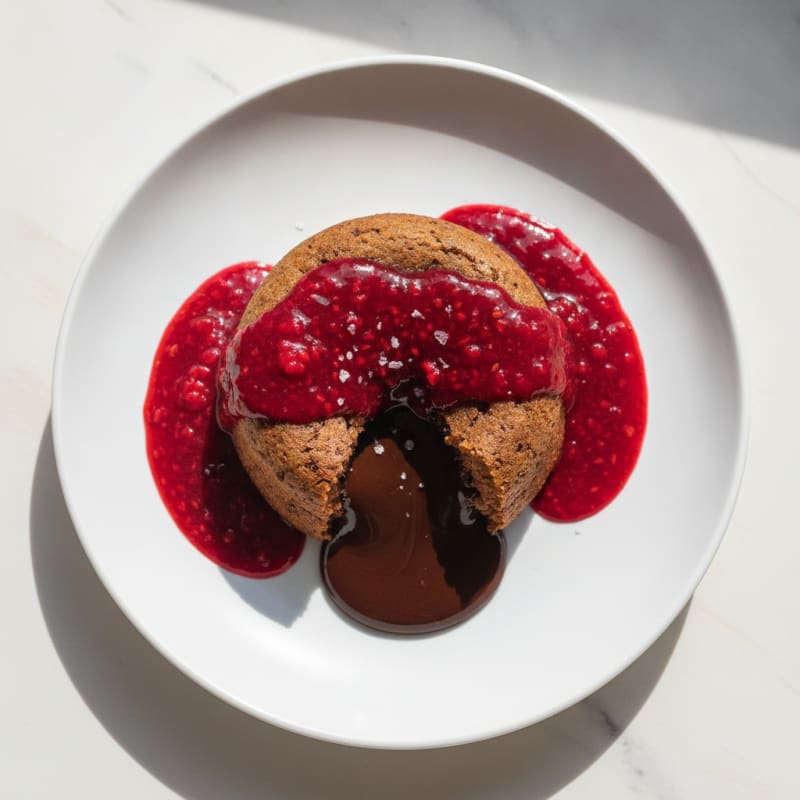 Decadent Chocolate Lava Cake with Raspberry Coulis