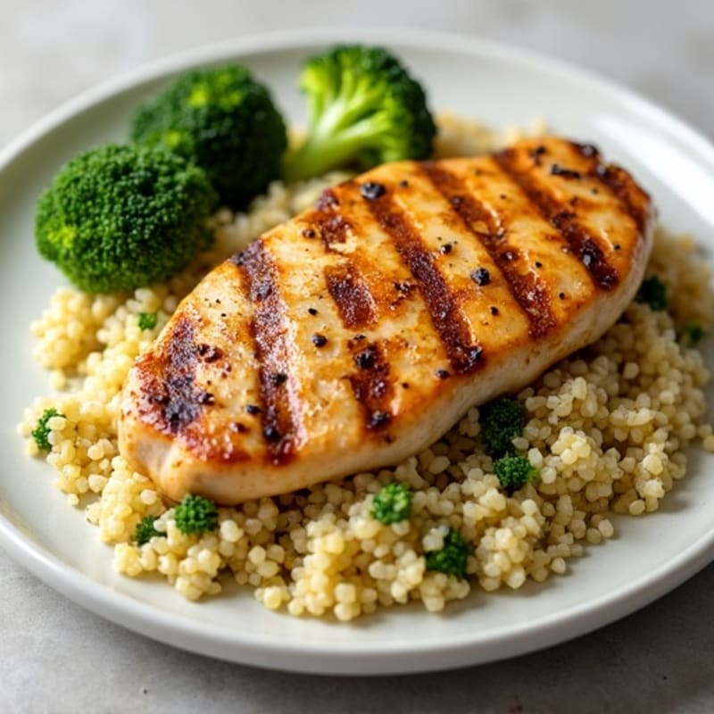 Grilled Chicken Breast with Quinoa and Roasted Broccoli