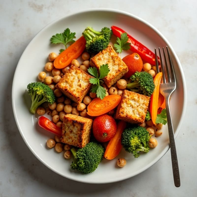 Crispy Peanut Tofu with Roasted Vegetables