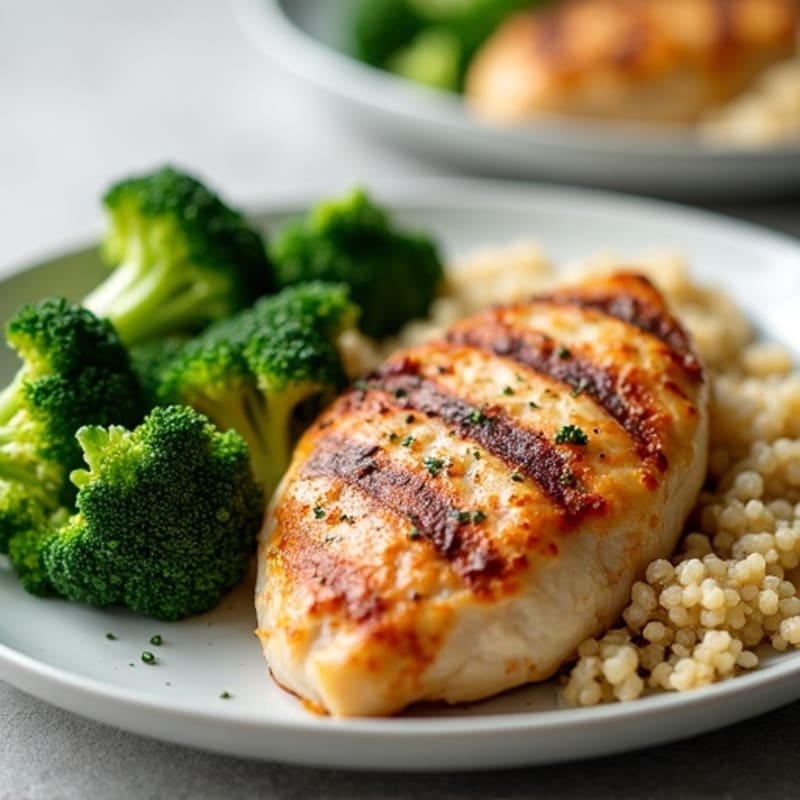 Grilled Chicken Breast with Roasted Broccoli and Quinoa