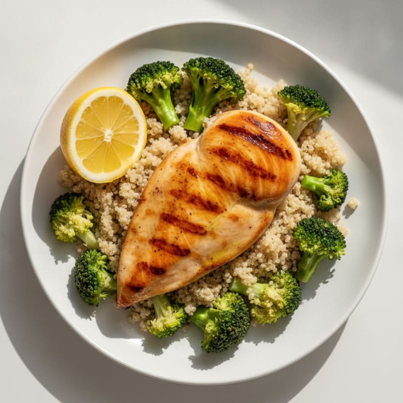 Grilled Chicken Breast with Quinoa and Steamed Broccoli