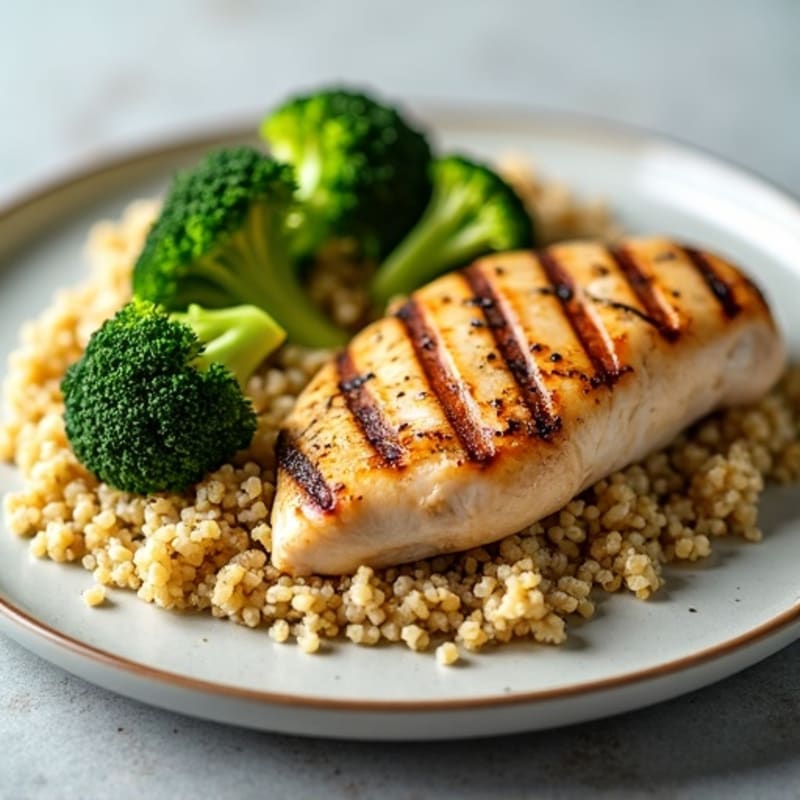 Grilled Chicken Breast with Quinoa and Roasted Broccoli