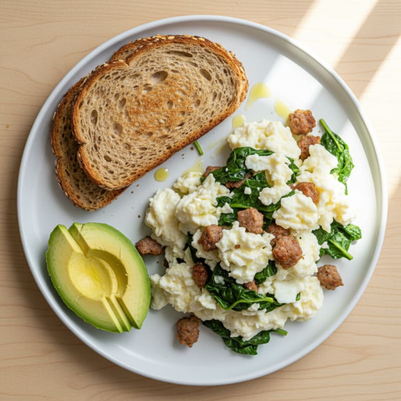 Egg White Scramble with Turkey Sausage and Spinach
