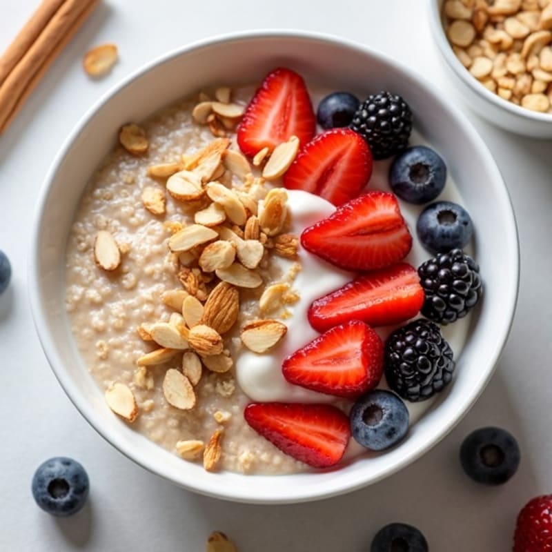 Creamy Cinnamon Protein Oats with Fresh Berries and Crunchy Nuts