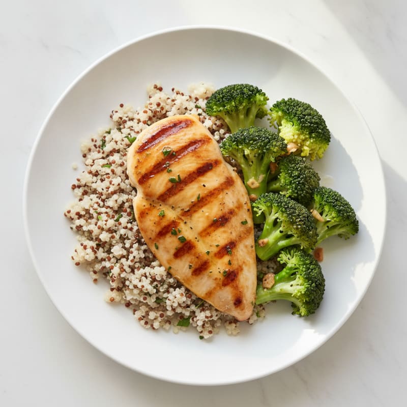 Grilled Chicken Breast with Quinoa and Steamed Broccoli