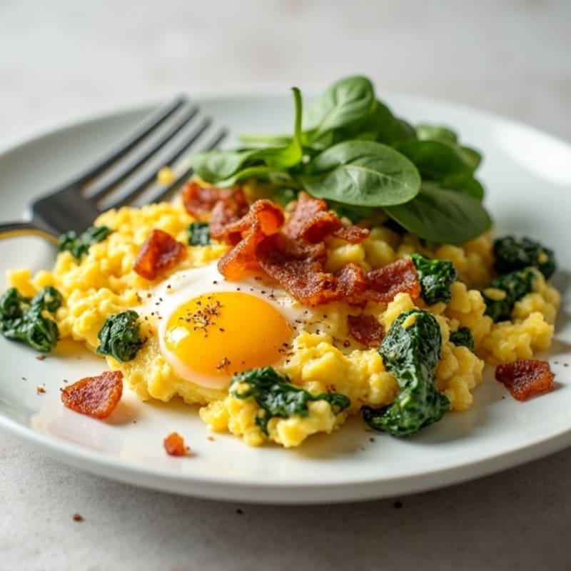 Cottage Cheese Egg Scramble with Spinach and Turkey Bacon