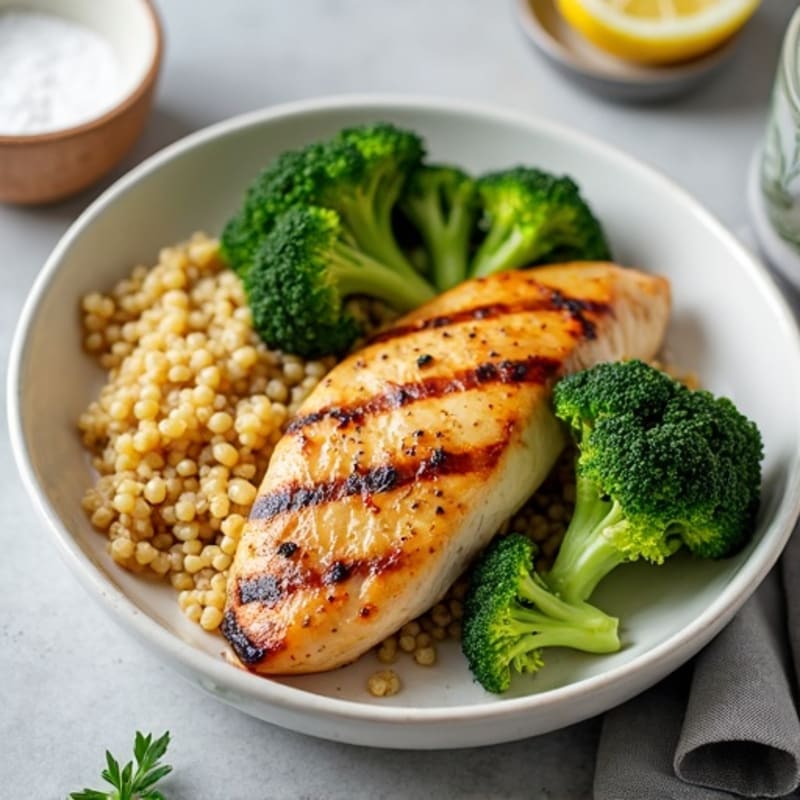 Grilled Chicken Breast with Quinoa and Roasted Broccoli