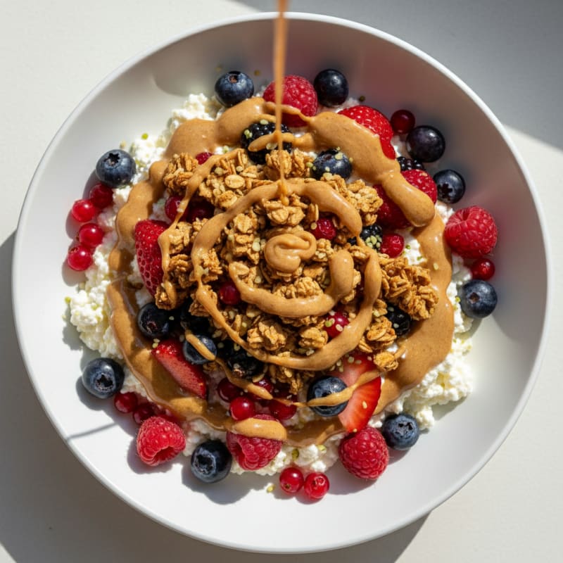 Cottage Cheese Berry Protein Bowl with Almond Butter Drizzle