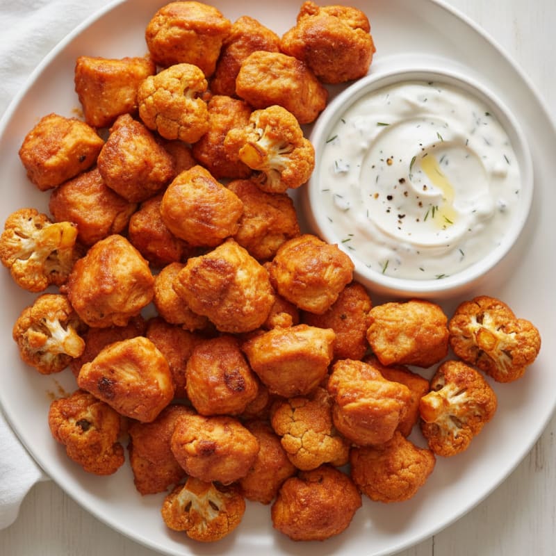 Buffalo Chicken and Cauliflower Bites with Ranch Dip