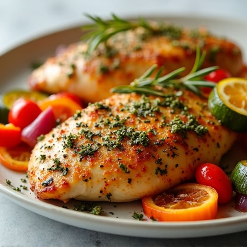 Herb-Crusted Sheet Pan Chicken with Roasted Rainbow Vegetables