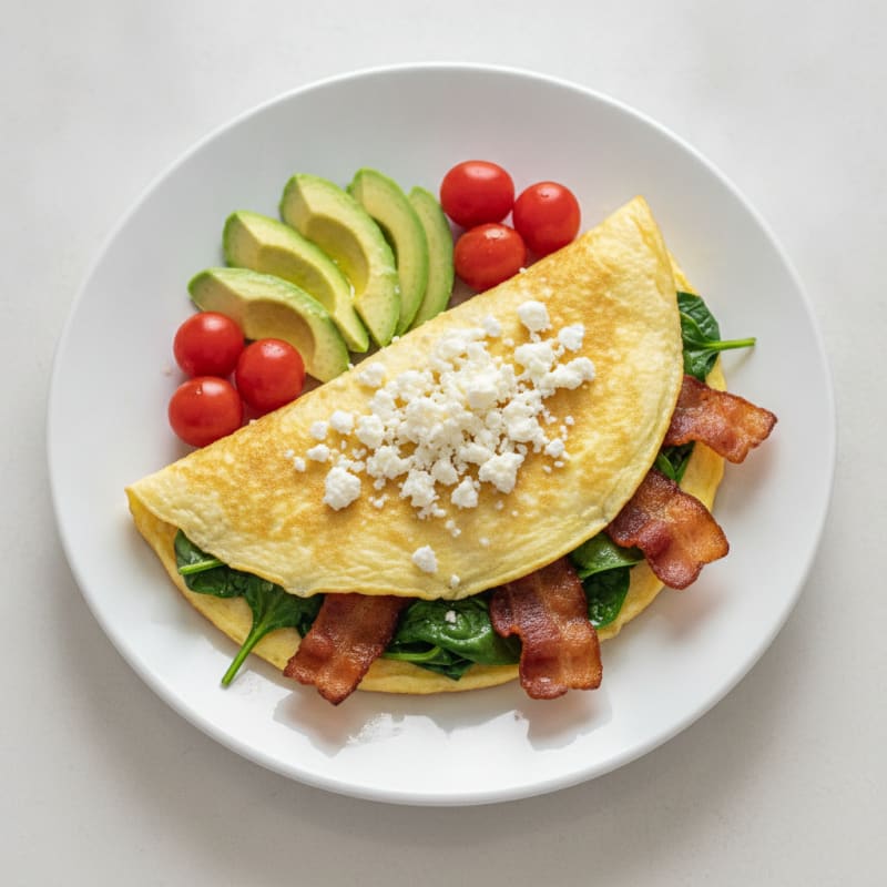Egg White Spinach Omelette with Turkey Bacon