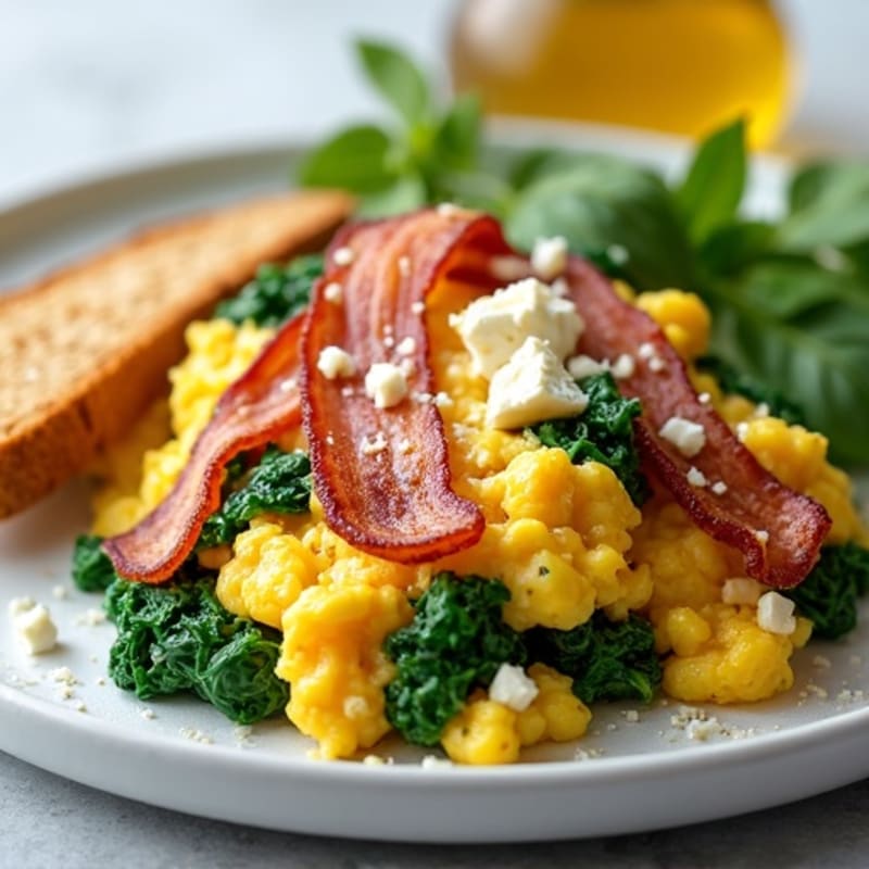 Crispy Turkey Bacon Egg White Scramble with Spinach